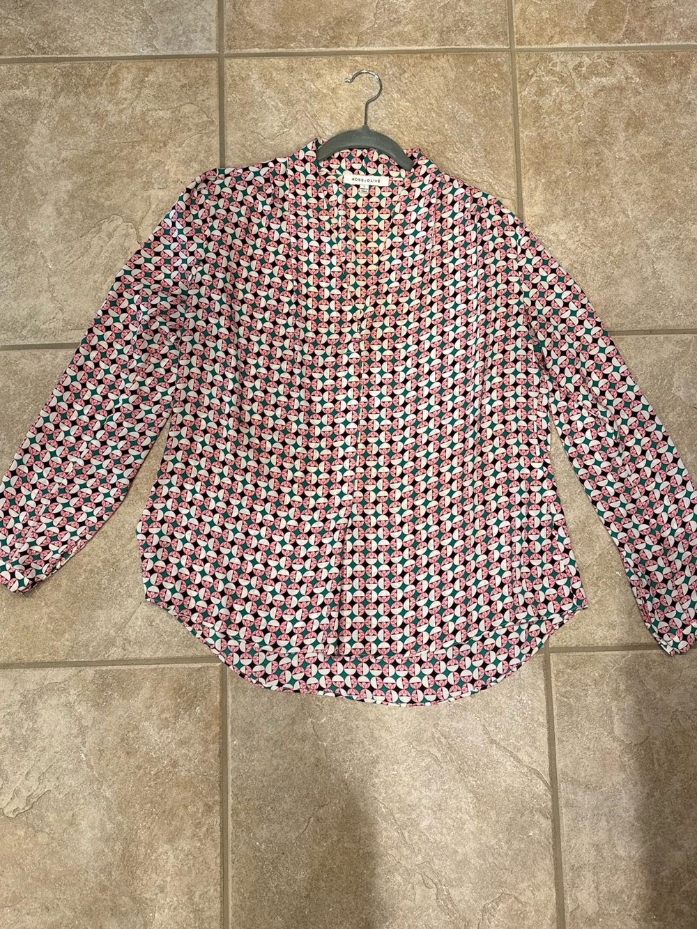 Rose & Olive Women's Long-Sleeve Patterned Button-Up Blouse - Pink & Black